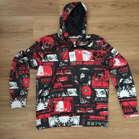 Anime Graphic Hoodie – Red/Black/White – Size: SMALL - Picture 1 of 3